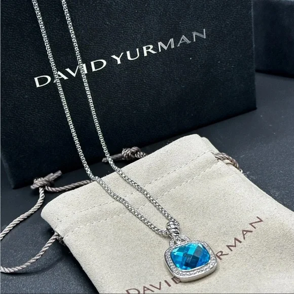 David Yurman Petite Albion Swiss Blue Topaz Pendant Necklace 18" - Picture 6 of 6